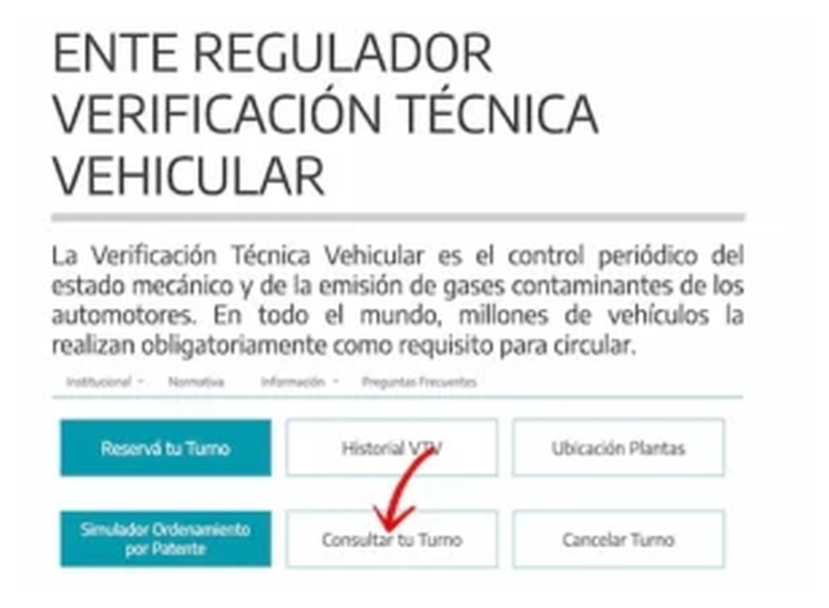 Paso 1 para consultar o cambiar el turno de la VTV en Llavallol